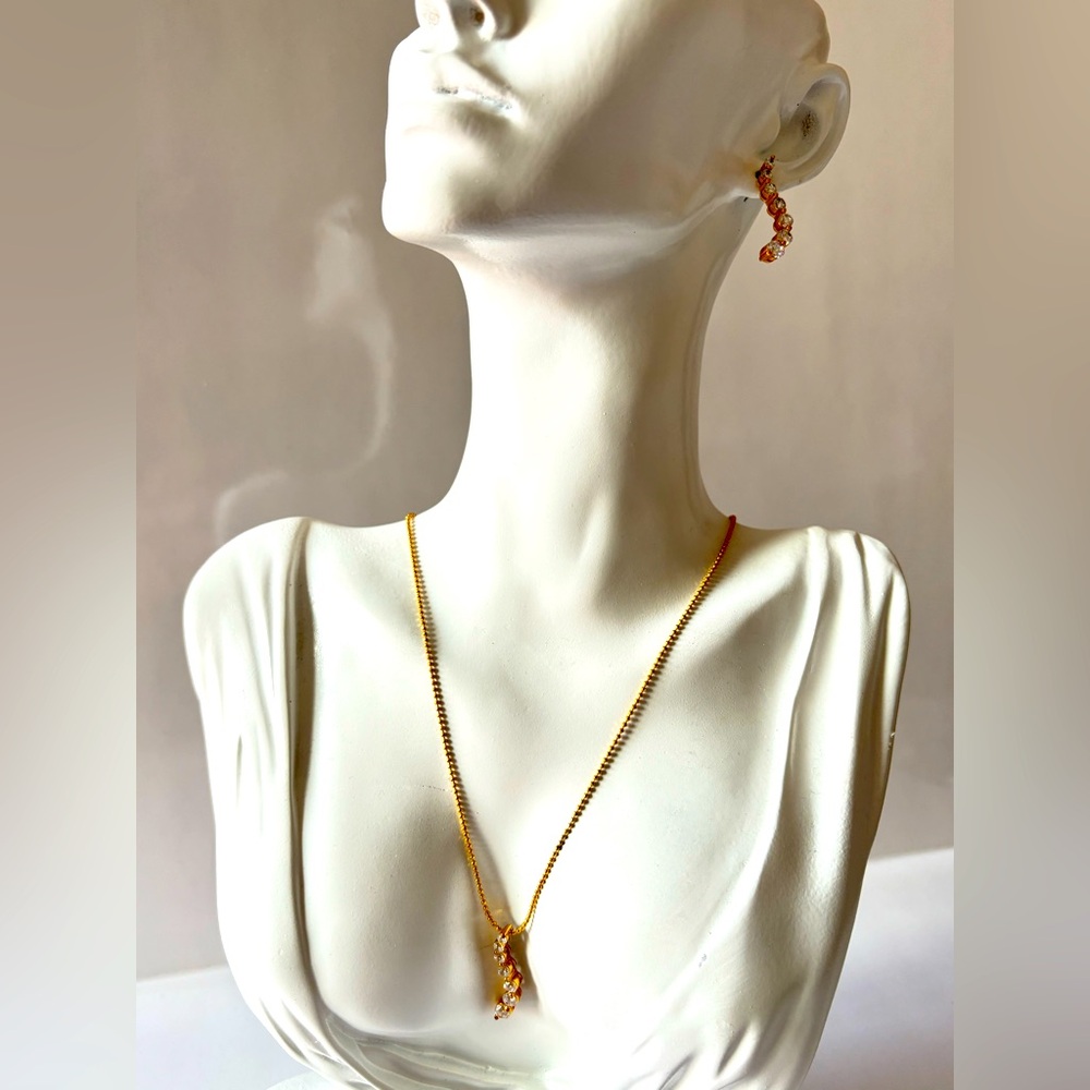 Signed Landau set of Clear Cubic Zirconia CZ Pendant Chain and earrings